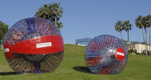 Two spheres on a hillside